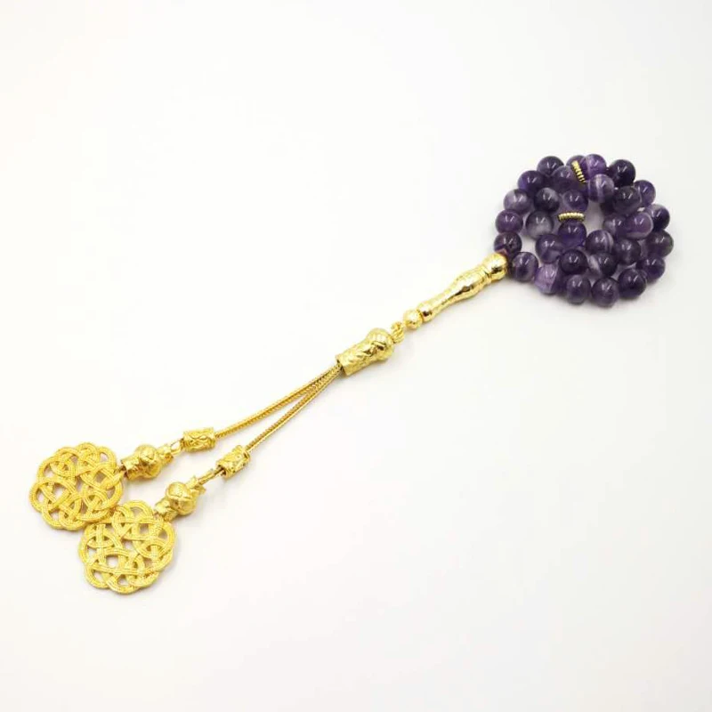 Натуральные аметисты Tasbih стиль ислам браслеты для женщин золотые турецкие кисточкой Четки мусульманские Роскошные дамские украшение четки подарок