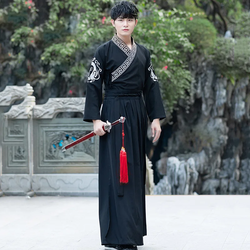 Hanfu мужской черный китайский костюм традиционный Древний Династия Цин мужской сценический наряд Национальный фольклор шоу одежда DNV11617