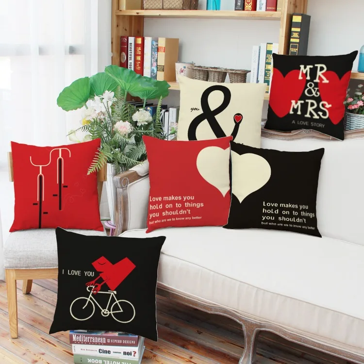 

Decorative Throw Pillow Covers Letter Print Cushion Cover Linen Cotton Cushion Case cojines QY-14