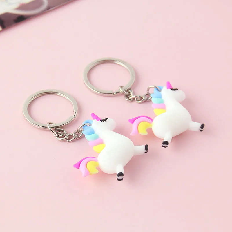 Rainbow Unicorn Pendant Keychain Animal Silicone 7 Colors Horse Couple Bag Car Charms Keyring Women Men Gift Key Chain Jewelry | Украшения
