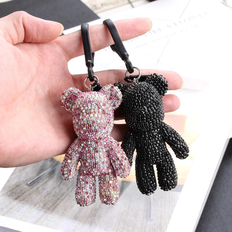 Милый ручной работы DIY мультфильм медведь брелок для ключей со стразами кристалл Bomgom цепочка для ключей с медведем подвеска для ключей сумок подвеска Llaveros аксессуары