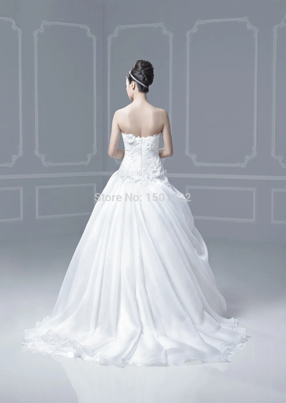 2014 free shipping vestido de noiva Elegant Strapless Crochet Applique Flower Wedding Dresses New Fashion Expansion Organza | Свадьбы и