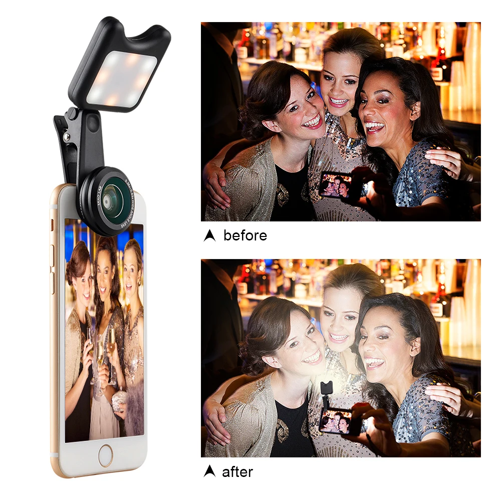 Объектив для телефона APEXEL со светодиодной вспышкой Регулируемая яркость