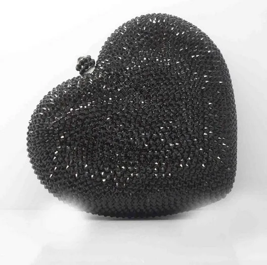Black evening bag Клатч в форме красного сердца с кристаллами, стразы, вечерняя сумочка, металлические женские вечерние сумочки в форме сердца, дамские свадебные сумочки 88167 - Цвет: Black evening bag