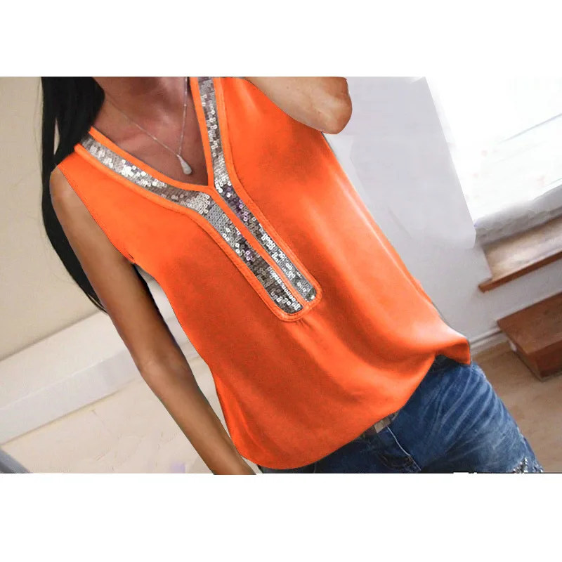 Женская футболка без рукавов размера плюс 5XL сексуальная блестящая летняя с v