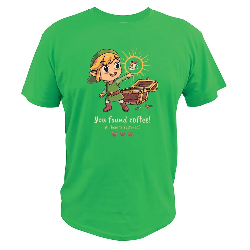 Дыхательная дикая футболка Legend Of Zelda You Find coffee All Hearts, восстанавливающая путешествие в Киндом, игровая футболка - Цвет: Зеленый