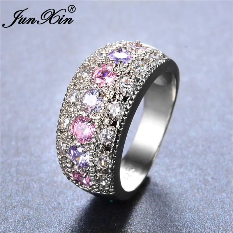 Multi Color 1 Бренд junxin, женское кольцо на палец белого и фиолетового цвета, мода, Стерлинговое Серебро, заполненное ювелирное изделие, кольца на годовщину для женщин - Цвет основного камня: Multi Color 1