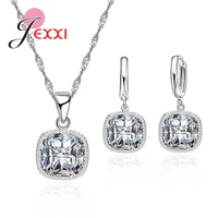hot selling classic 925 sterling silver jewelry sets for brides gift big sqaure cz cubic zircon choker necklace earrings