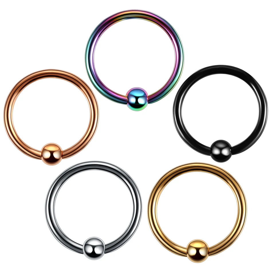 

5pcs/lot Steel Nose Rings Colorful Captive Bead Rings Lip Ring Fake Clip on Ear Cartilage Earring Piercing Fashion Jewelry 16g