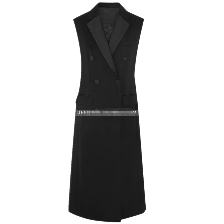 Женский офисный пиджак элегантный однотонный двубортный длинный жилет с