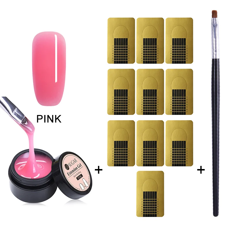 pink set Ur Sugar 15 мл гель для наращивания ногтей густой строительный УФ-гель натуральный розовый прозрачный Кристальный полигелевый гель маникюрный набор акриловых насадок - Цвет: pink set