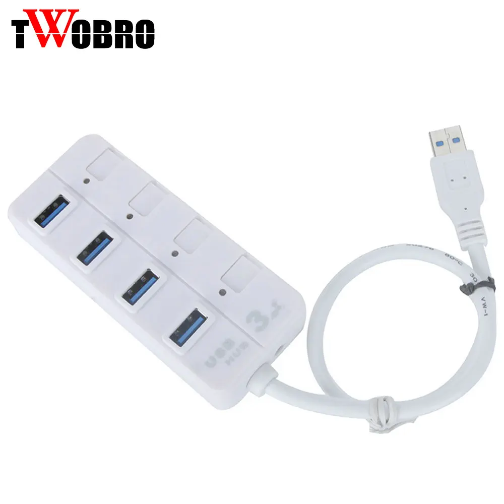 USB 3,0 концентратор супер скорость 5 Гбит/с 4 порта USB 3,0 концентратор с переключателем ВКЛ/ВЫКЛ для Windows Mac OS Linux ПК ноутбук