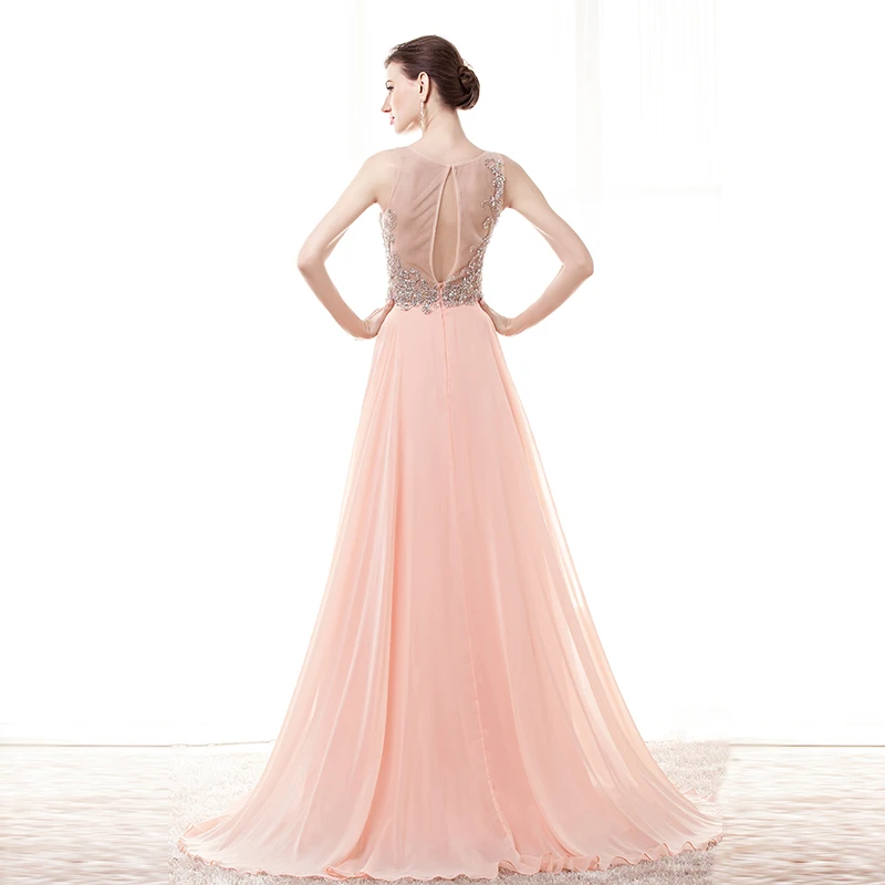 JaneVini Элегантное длинное шифоновое платье подружки невесты с кристаллами из