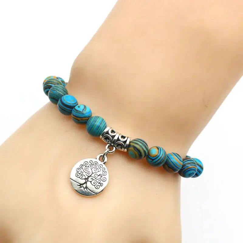 Натуральный камень браслет Шарм моды дерево жизни кулон бисером браслеты для