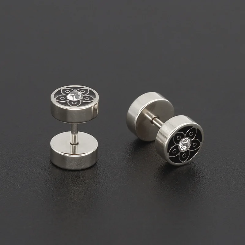 2019 г. штанга в стиле панк с круглым тортом и цирконом серьги из нержавеющей стали