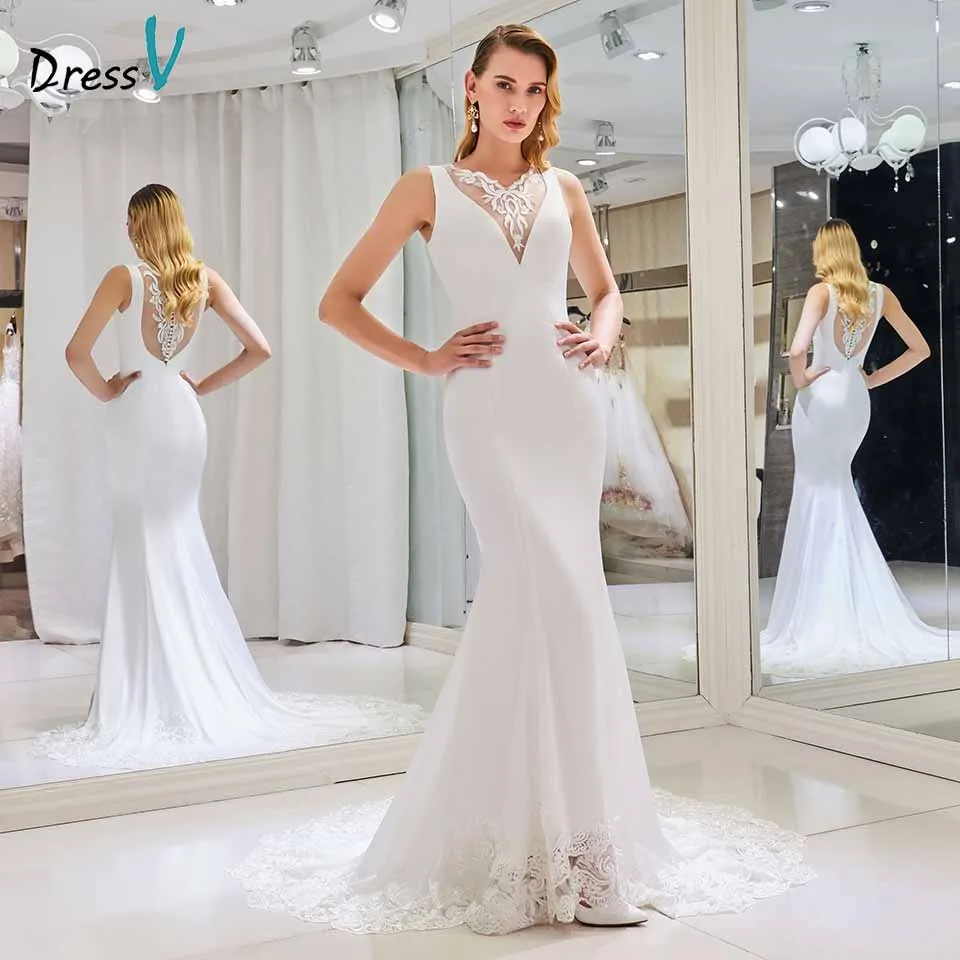Элегантное свадебное платье Dressv с v образным вырезом кружевное до пола юбкой годе