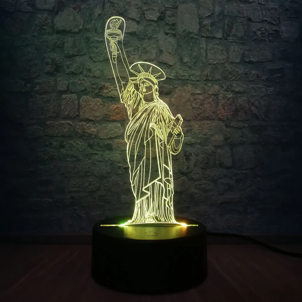 Статуя Свободы 3D светодиодный светильник 7 цветов меняющий RGB для спальни