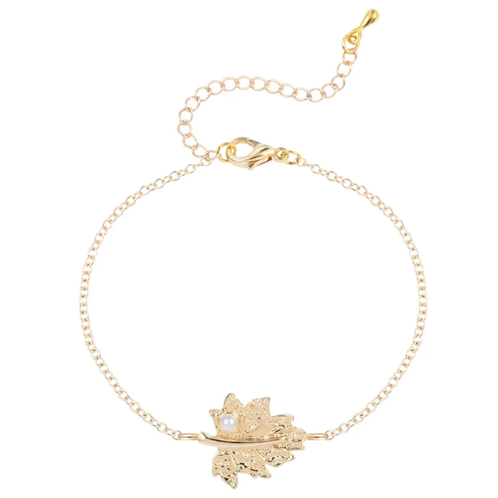 QIAMNI Handmade Jewelry Accessories Alloy Leaves Pattern Bracelet with Simulated Pearl Fashion Gift for Girls and Women | Украшения и