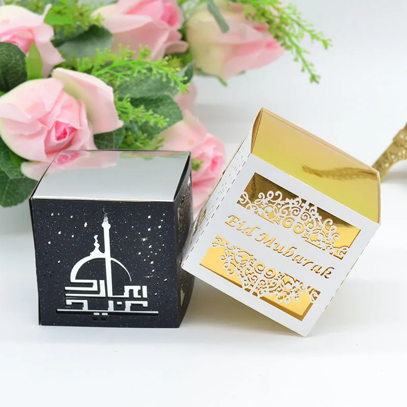 Блестящий полый лазерный разрез eid mubarak рукав коробка для поддержки Рамадан kareem подарочная коробка