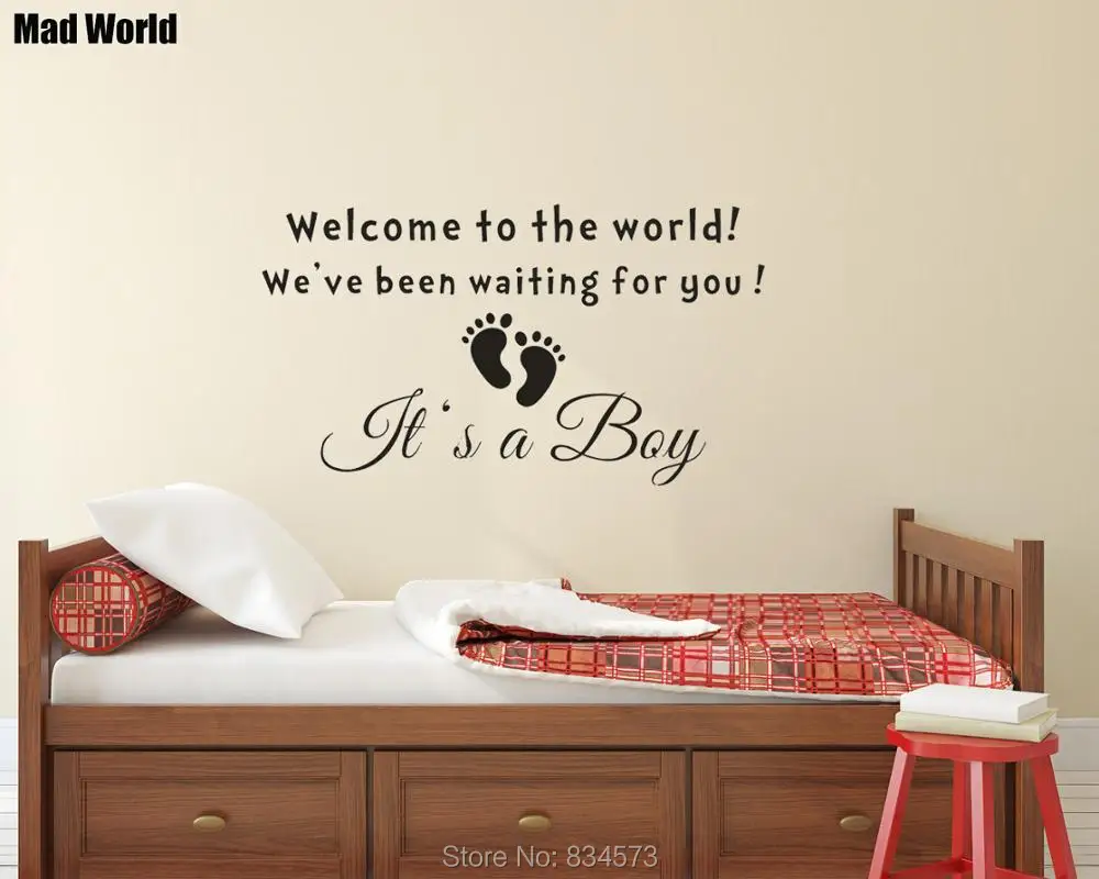 

Mad World-Welcome to the World it is a Boy Wall Art Stickers Wall Decal Home DIY Decoration Removable Room Decor Wall Stickers