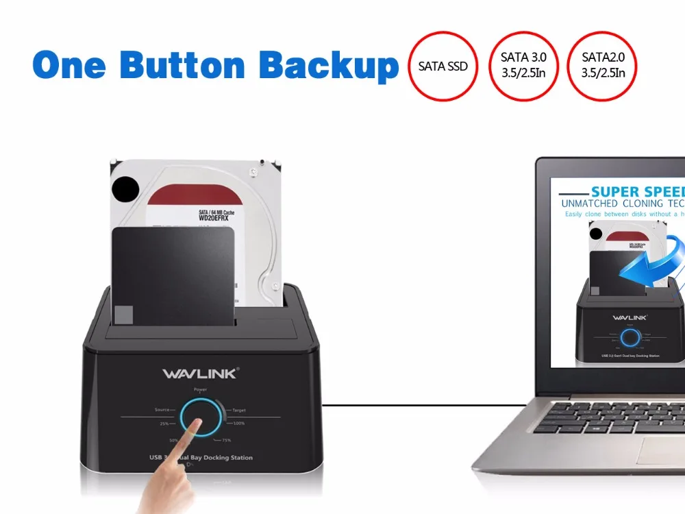 Wavlink 2," 3,5" USB 3,0 SATA внешний жесткий диск Док-станция двойной отсек внешний жесткий диск Корпус для 2*8 TB HDD SSD чехол
