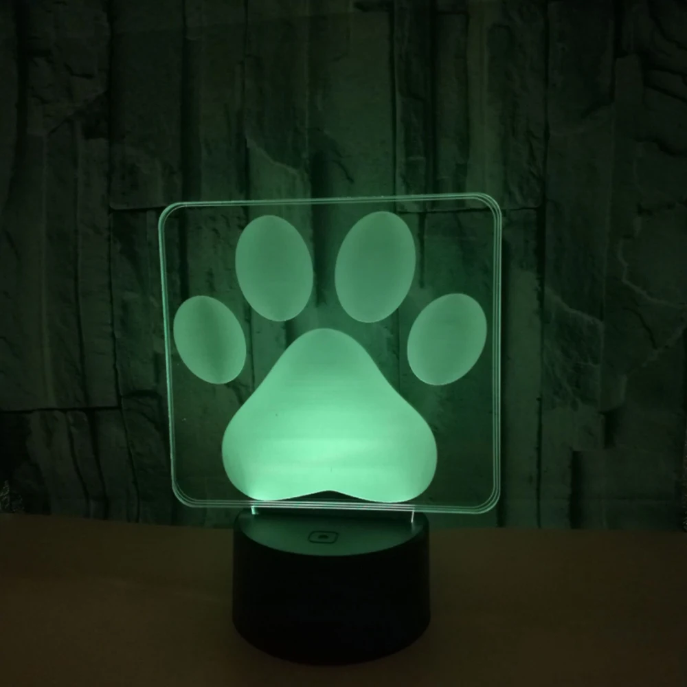 Собака Следы лап моделирование 3D настольная лампа LED Красочный Прекрасный Ночник
