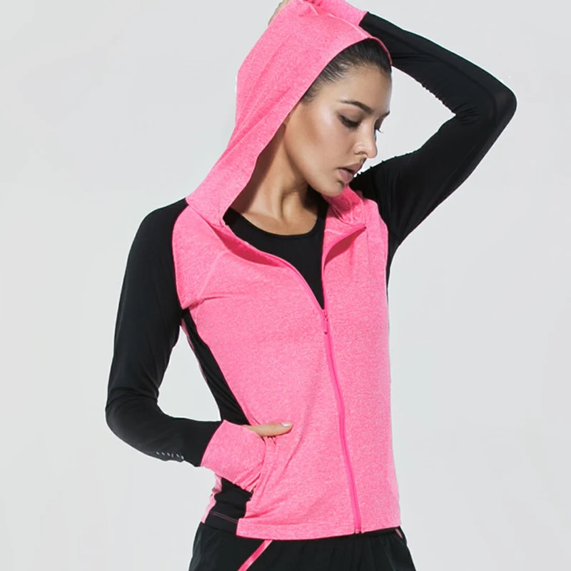 BESGO женский большой палец отверстие молния карман толстовки спортивная куртка