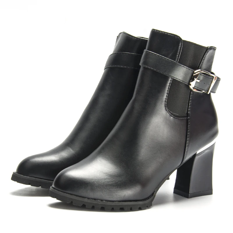 Fujin Brand Autumn Winter Platform 7CM Square Heels Women Ankle Boots Pu Leather Thick High Heel Female Warm | Обувь
