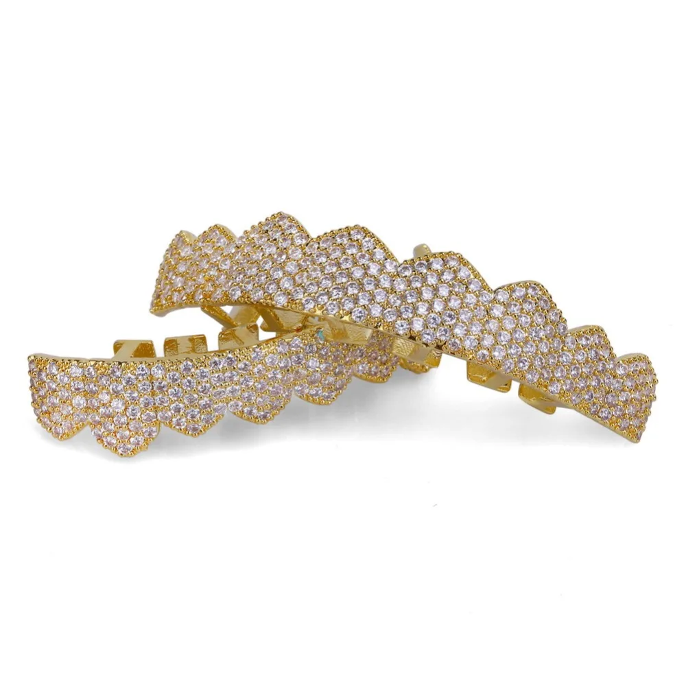 TOPGRILLZ Custom Fit Золото Серебро Цвет Iced Out хип-хоп ЗУБЫ Grillz микро Pave кубический циркон сверху и снизу зубы грили набор