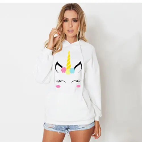 2017 Новинка Осень Зима каваи унисекс мультфильм единорог Печать Белая толстовка с