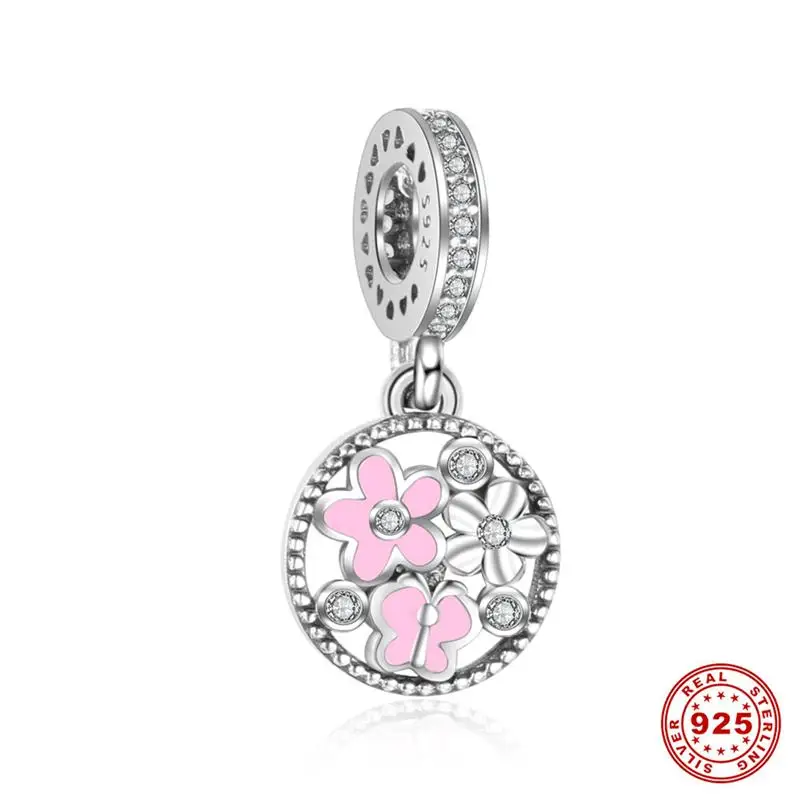 Pink Flowers DALARAN розовые цветы серии DIY талисманы 925 пробы серебряный бисер очарование подходят Pandora Браслеты для женщин ювелирных изделий - Цвет камня: Pink Flowers