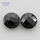 Черный круглый блестящий кубический цирконий с двумя отверстиями AAAAA для изготовления ювелирных изделий своими руками 3-14 мм