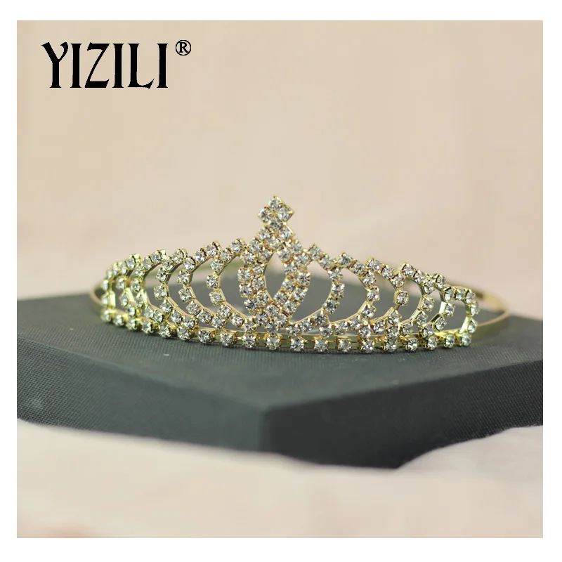 YIZILI, новая мода, принцесса, аксессуары для волос для женщин, стразы для детей, девочек, любовь, свадьба, тиары, корона, повязка на голову, волосы C055 - Окраска металла: gold plated