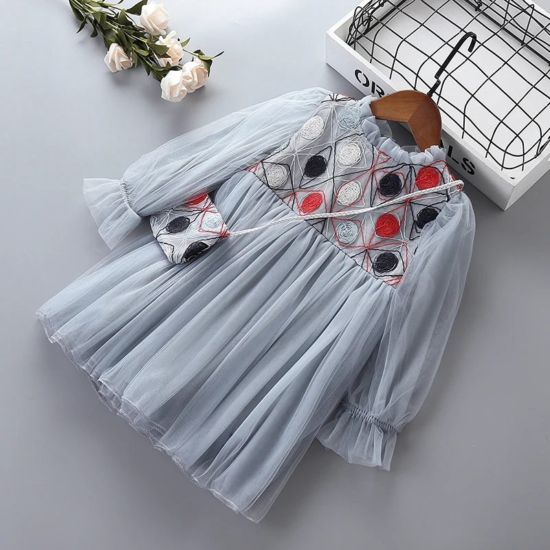 Платье для девочек кружевное Сетчатое платье с цветочным принтом детская одежда