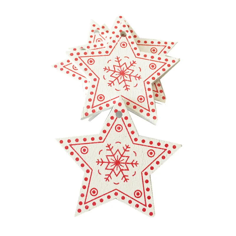 White star A 10 шт. рождественские деревянные подарки любовь, сердце, звезды, елочные подвесные украшения, рождественские украшения для дома, год Noel Navidad - Цвет: White star A