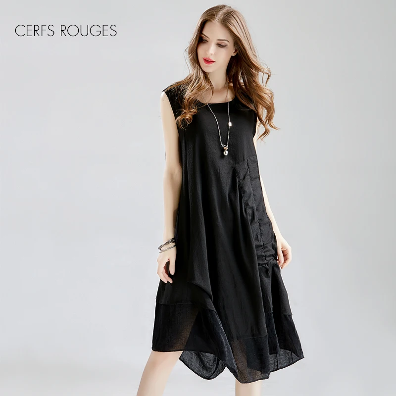 Женское платье без рукавов с круглым вырезом до колена|Женские платья| |