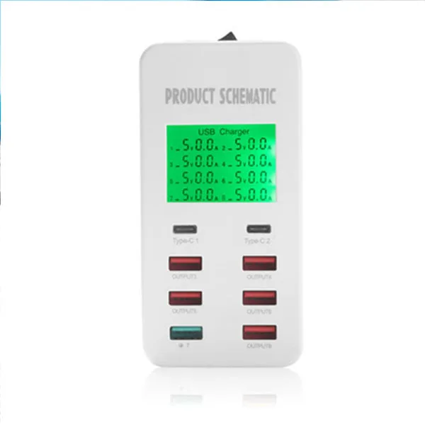 Новое зарядное устройство USB 8 портовое умное QC3.0 чип зарядки Type c интерфейс с ЖК