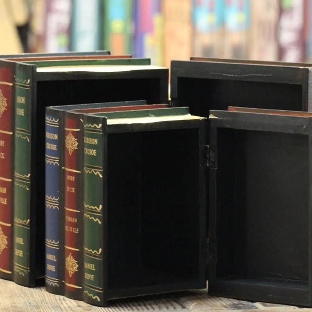 Ретро деревянная поддельная коробка для хранения в форме книги офисный орнамент фото реквизит драгоценный камень чехол