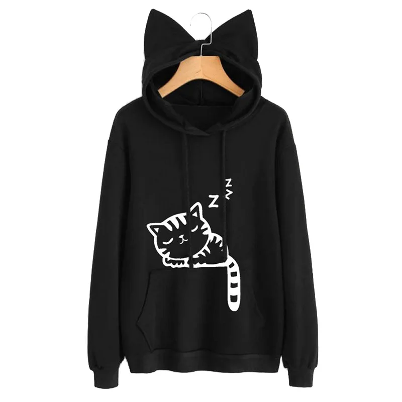 NO.22Street 2018 Autumn Women Flannel Hoodies Cute Cat Ear hooded Cotton Sweatshirts With Pocket Dropship Outwear Free Shipping | Женская