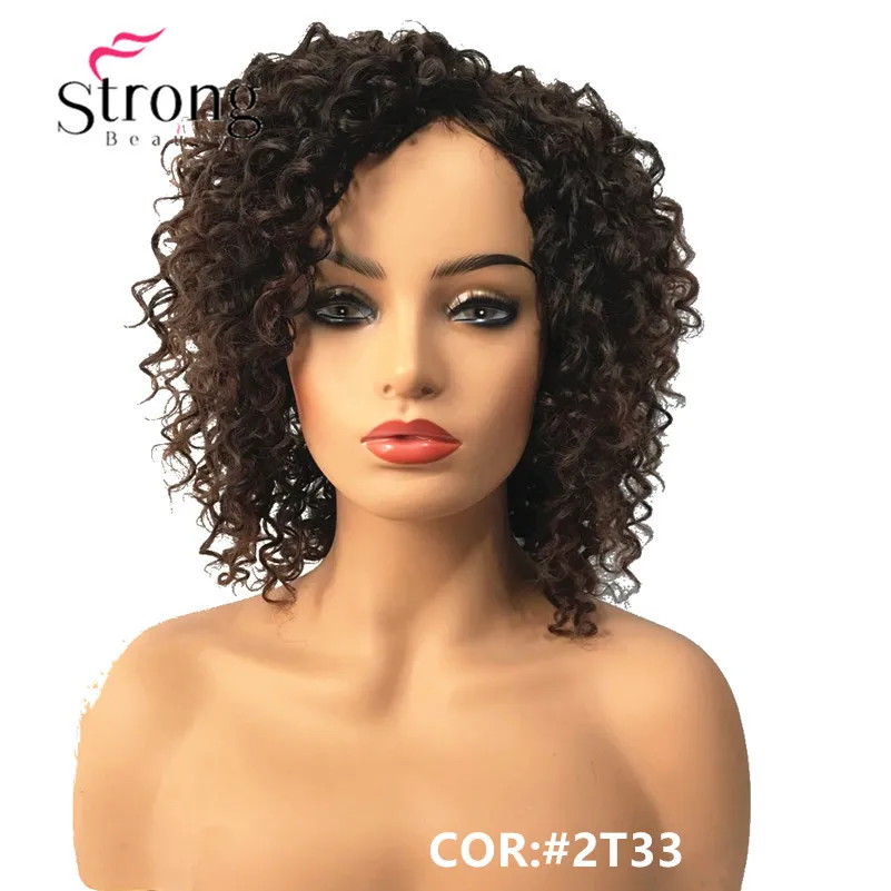 StrongBeauty короткие коричневые основные Омбре кудрявые афро Высокая Тепло ОК полный синтетический парик парики - Цвет: 2T33
