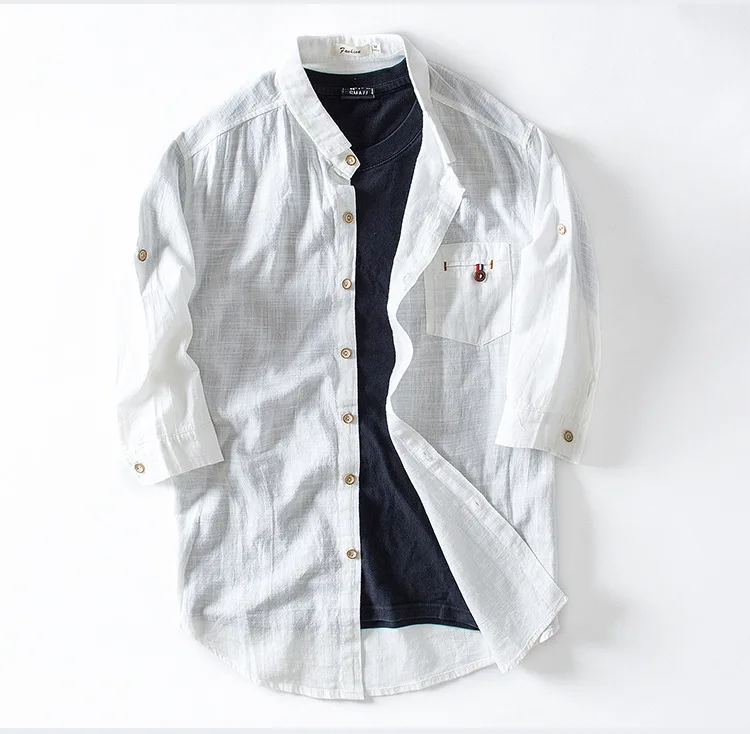 Новинка, мужские льняные рубашки с коротким рукавом, 5XL, летняя мода, одноцветная, тонкая, повседневная, имитация льна, мужская рубашка, брендовая одежда AF1530