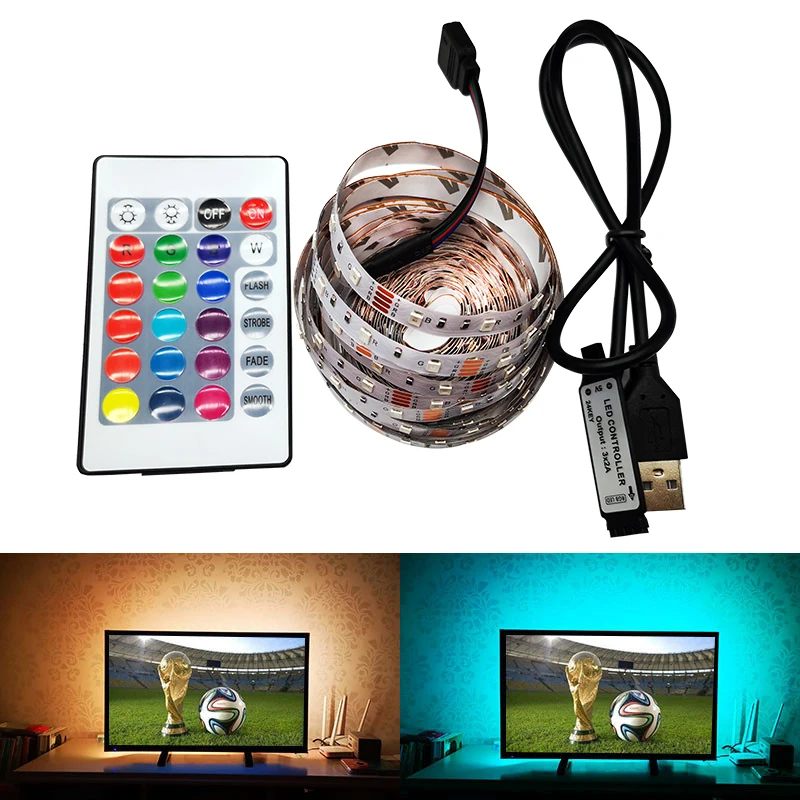 LED SMD 3528 ночник 60leds/m 5В изменение цвета Веревка полоса для ПК/ТВ ПОДСВЕТКА гибкая с