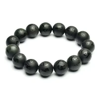 natural black obsidian six word design bracelet gemstone rare round beads woman men bracelet 10mm 12mm 14mm 16mm 18mm aaaaaa