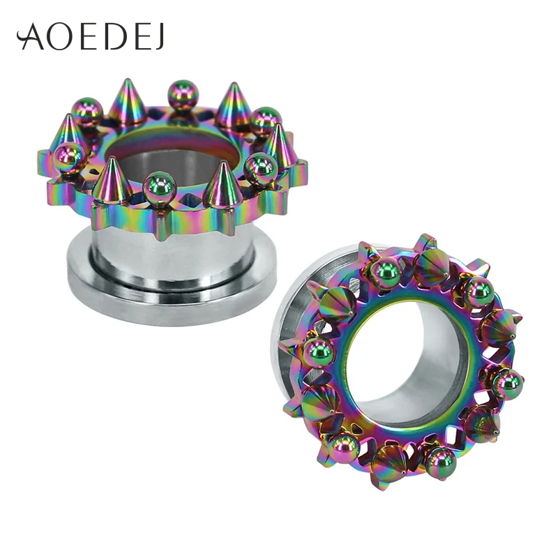 AOEDEJ 6-16mm 3 Colors Spike Tunnel Earrings Mens Stainless Steel Ear Stretchers Plugs And Tunnels Punk Womens Flesh Gauge | Украшения и