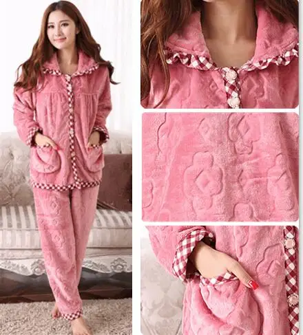 

Sweet Memory Women Winter soft warm flannel pajamas set S001L