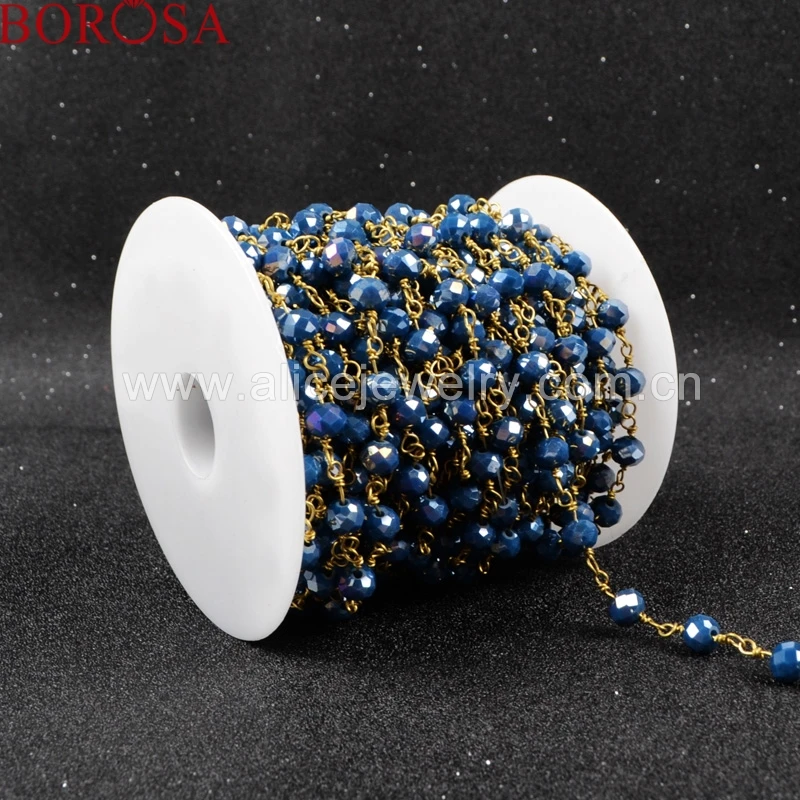 BOROSA Rosary chain Ink blue Natural Stone crystal Quartz faceted Beaded Gold Plated Silver Color or brass necklace JT033 | Украшения и