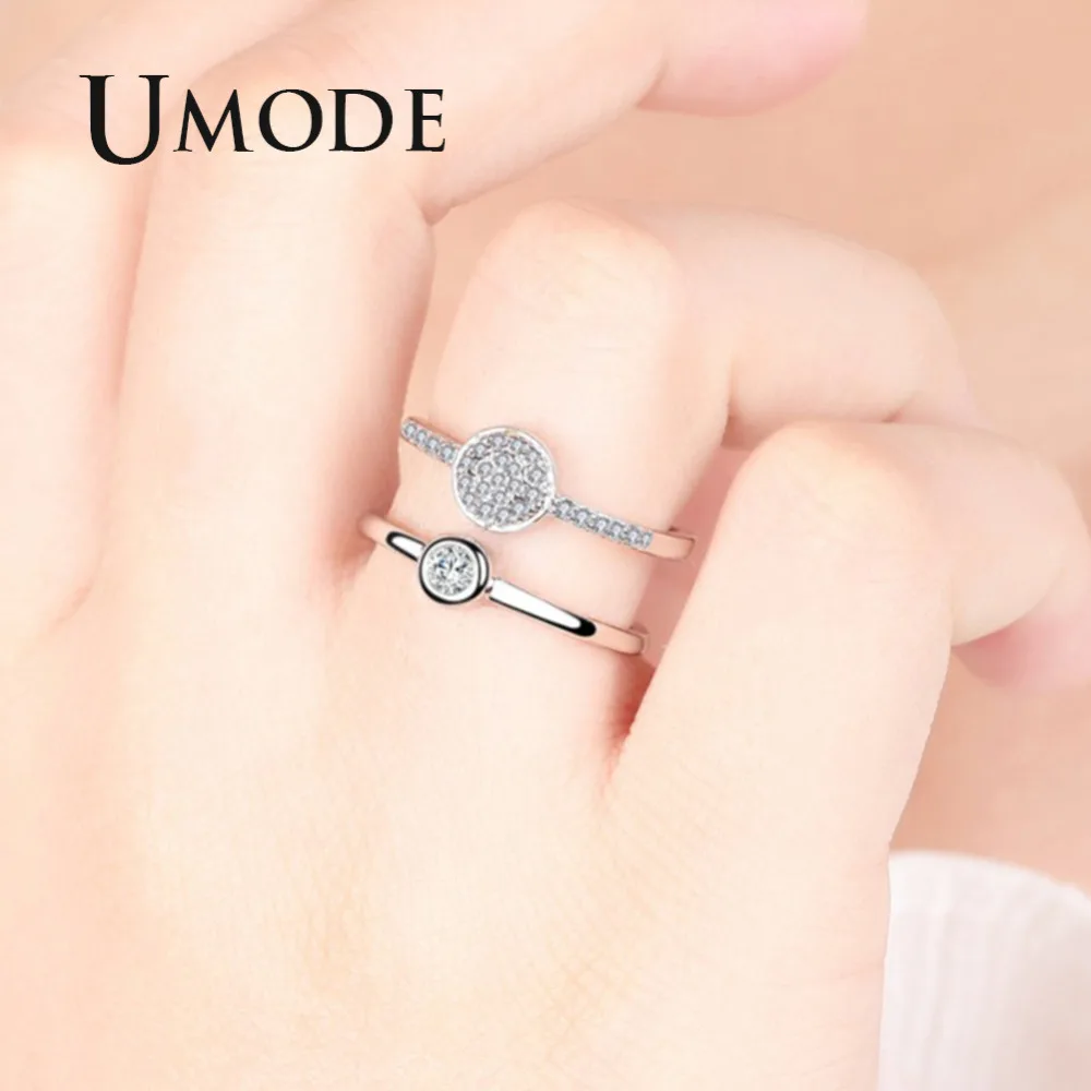 Женское кольцо-манжета UMODE белое золото с круглым цирконием ювелирные изделия