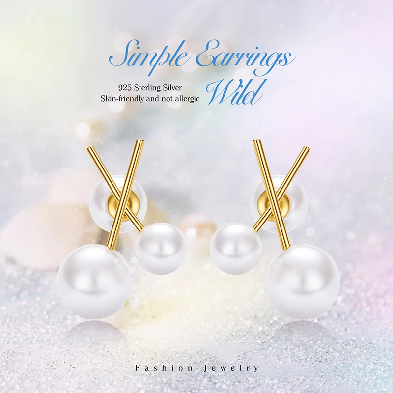 Cdyle/Элегантные жемчужные серьги-гвоздики из стерлингового серебра 925 пробы