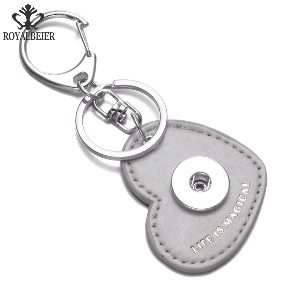 

RoyalBeier 1PCS Charm Leather Heart Metal Key Chains 18mm Snap Button Keychain Jewelry For Men Car Key HolderWomen Bag Key rings