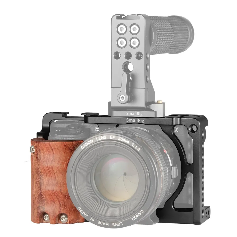 SmallRig a6300 клетка для камеры с деревянной рукояткой для sony A6000/A6300 DSLR Camcorder Cage Kit клетка из алюминиевого сплава-2082